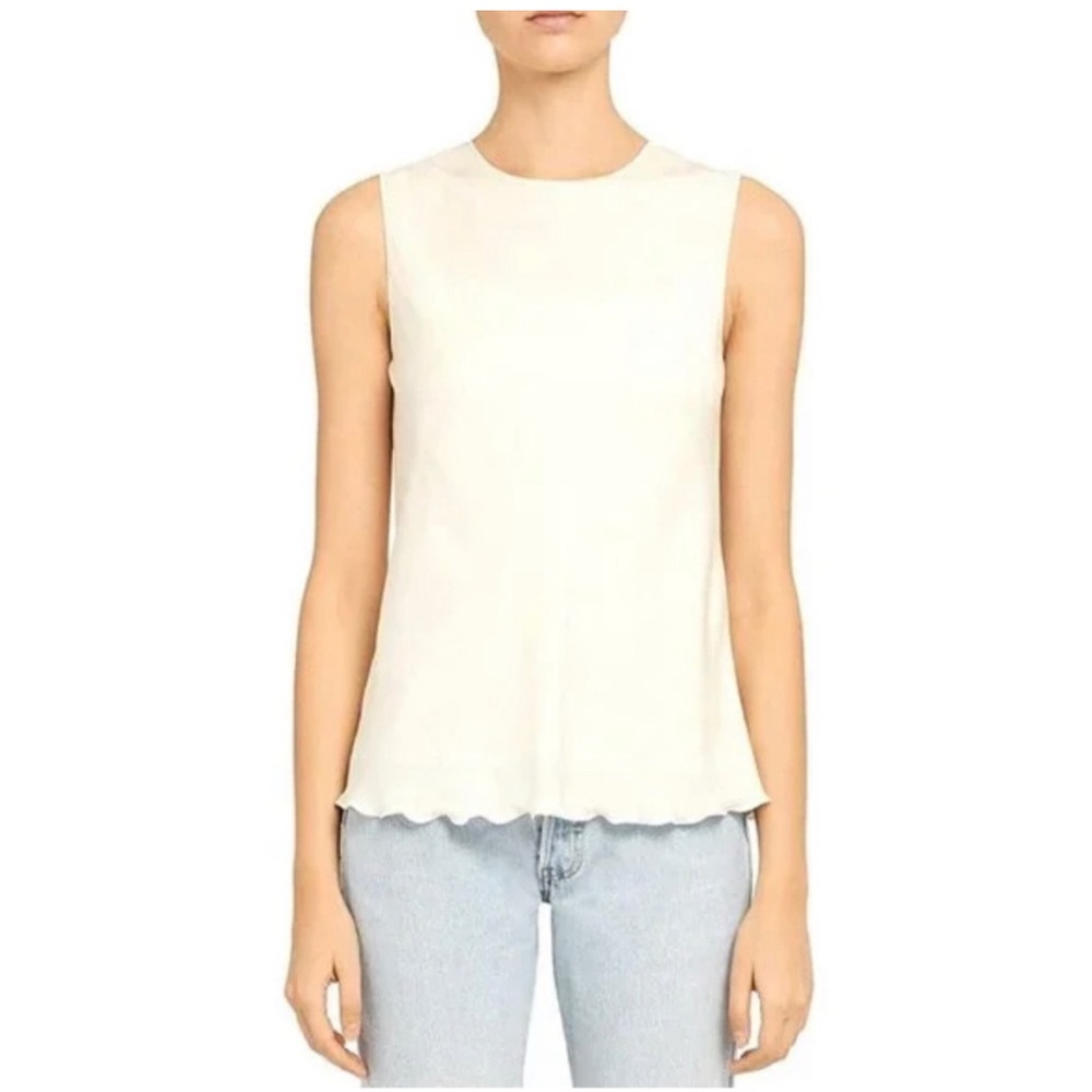 Theory Ivory Ruffle Edge Silk Sleeveless Shell Tank Top